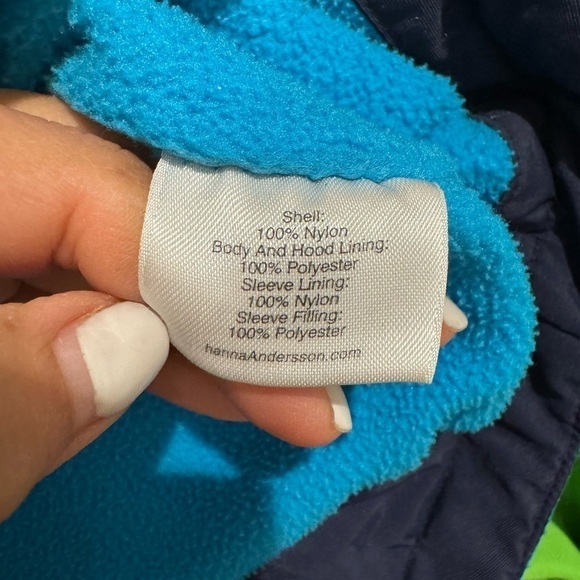 Hanna Anderson Fleeced Lined blue Multicolor 90s Style Hooded Jacket 110 J - Picture 9 of 10